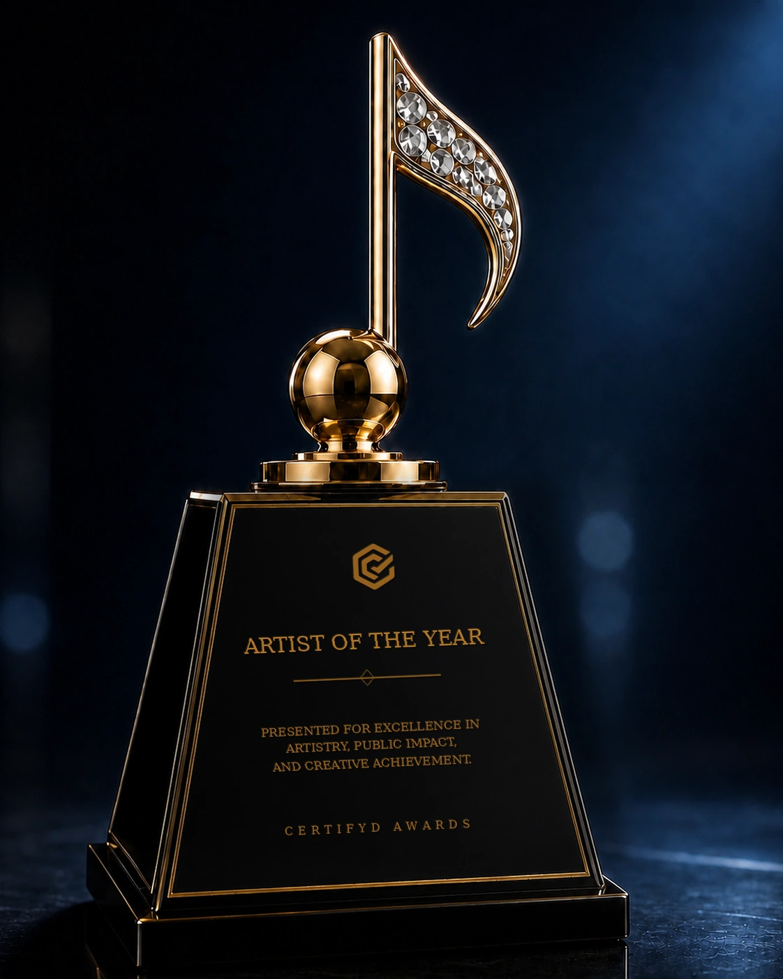 Certifyd Awards gold music note trophy