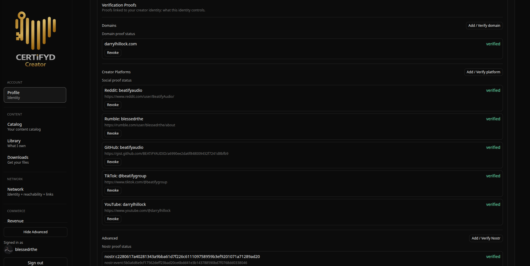 Certifyd Creator view showing publishing with attribution and collaborator context