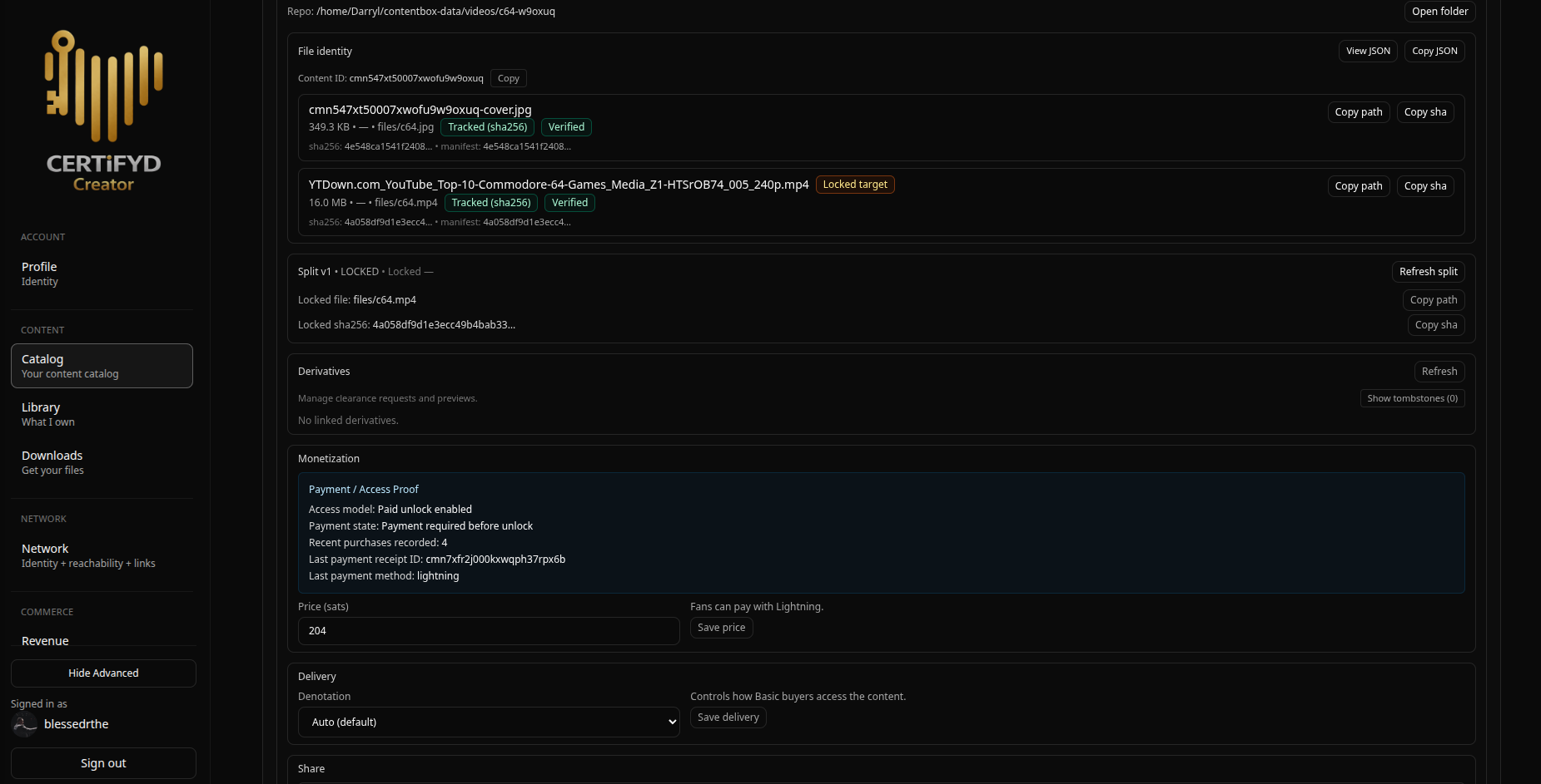 Content library view for publishing with structured creator metadata